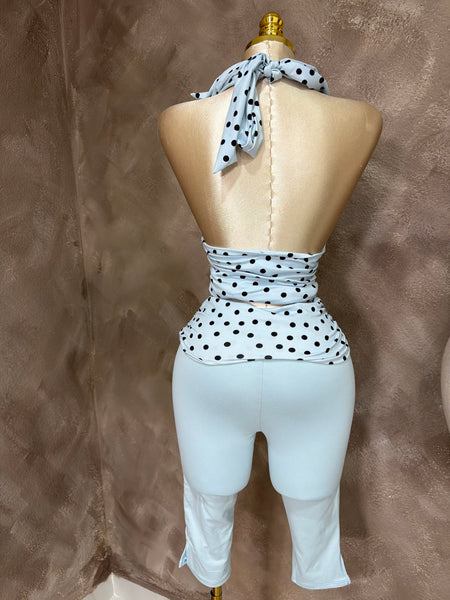 Candy blue polka dot two piece set