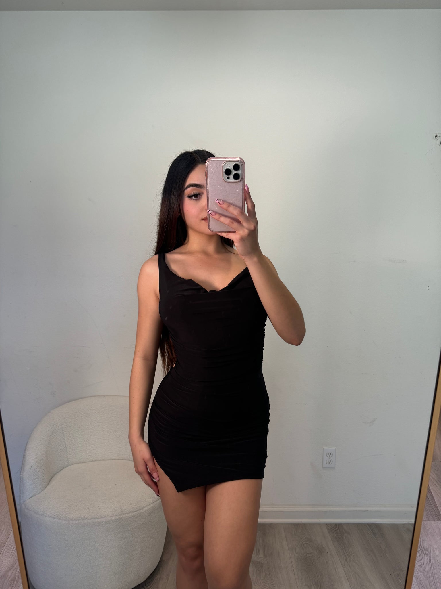 Sleveless open back mini dress ( black) 6896