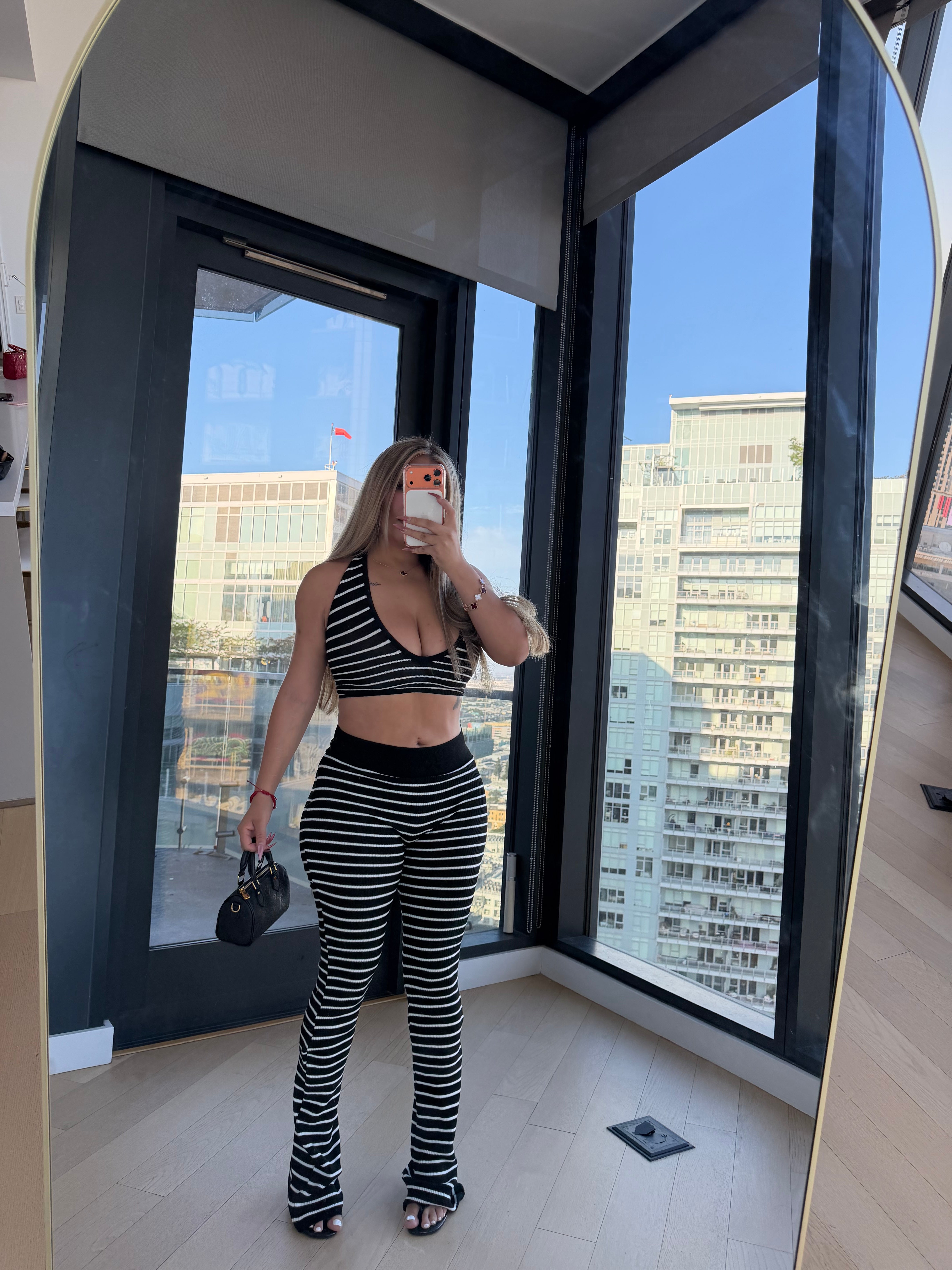Hailey stripe two piece set (black and white)