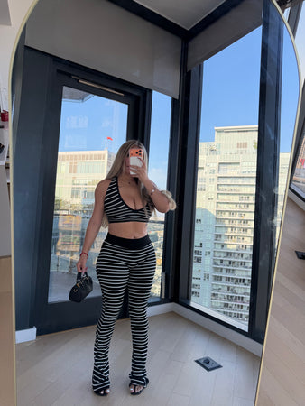 Hailey stripe two piece set (black and white)