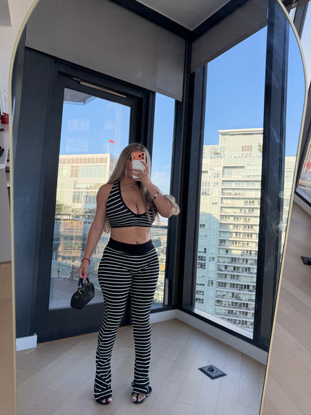 Hailey stripe two piece set (black and white)