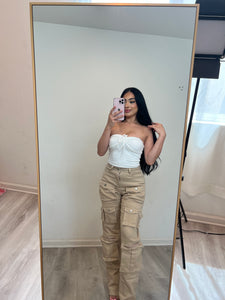 Cargo pant with button (khaki) 3629