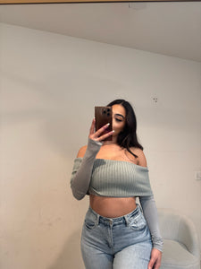 Lush knit fold over top( grey) 29452