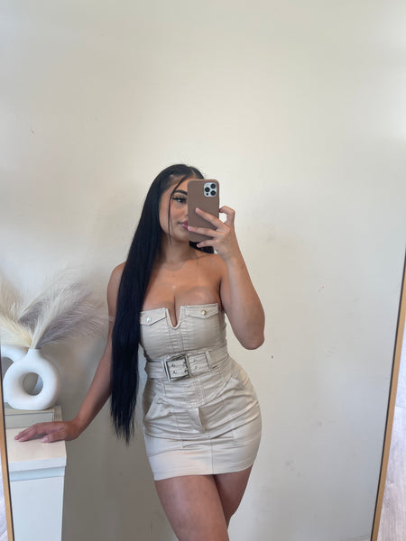 Natashi denim two piece set (nude )
