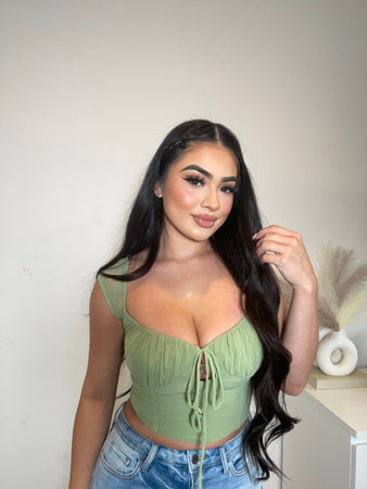 Margie Double lined mesh off the shoulder Top (matcha)