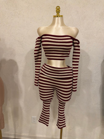 Erica stripe two piece set (burgundy)