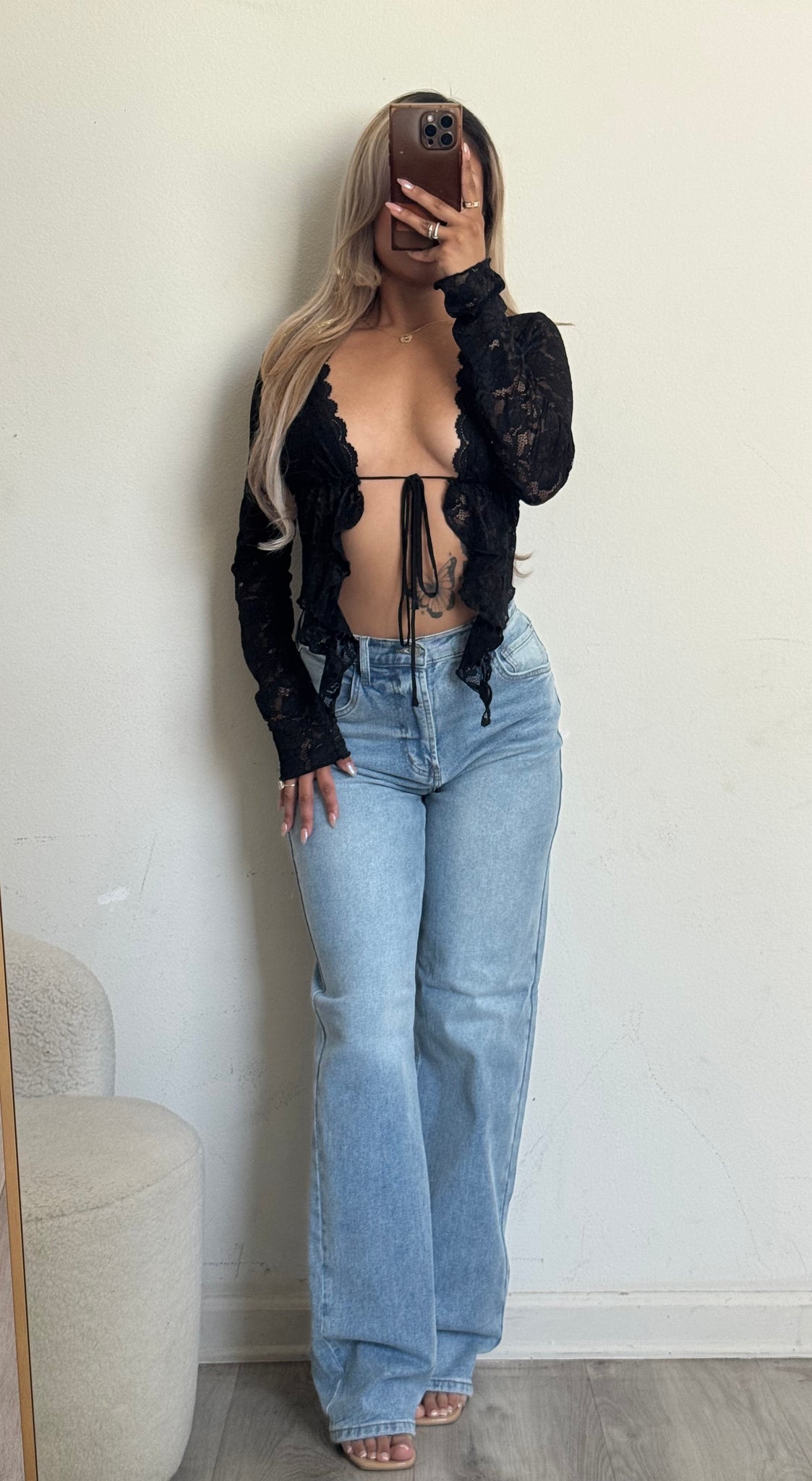 Kelsey long sleeve lace top (black)