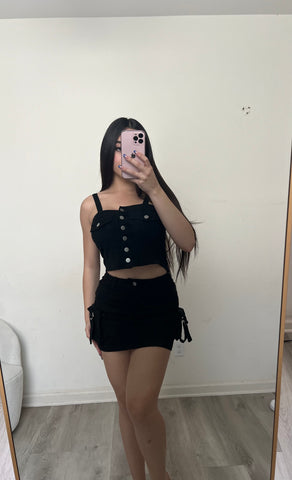Front bottom & side pocket skirt set (black) 009-002