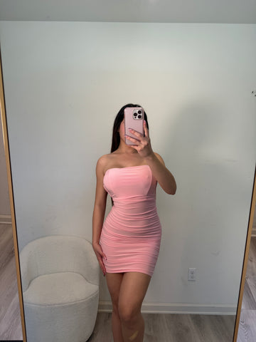 Strapless tube mini dress (light pink) 6536