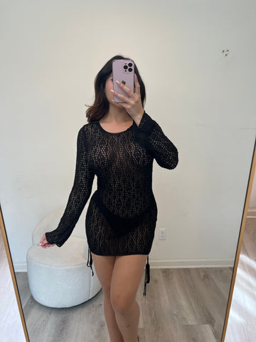 Kawaii sweater knit mini dress cover up ( black) 28775