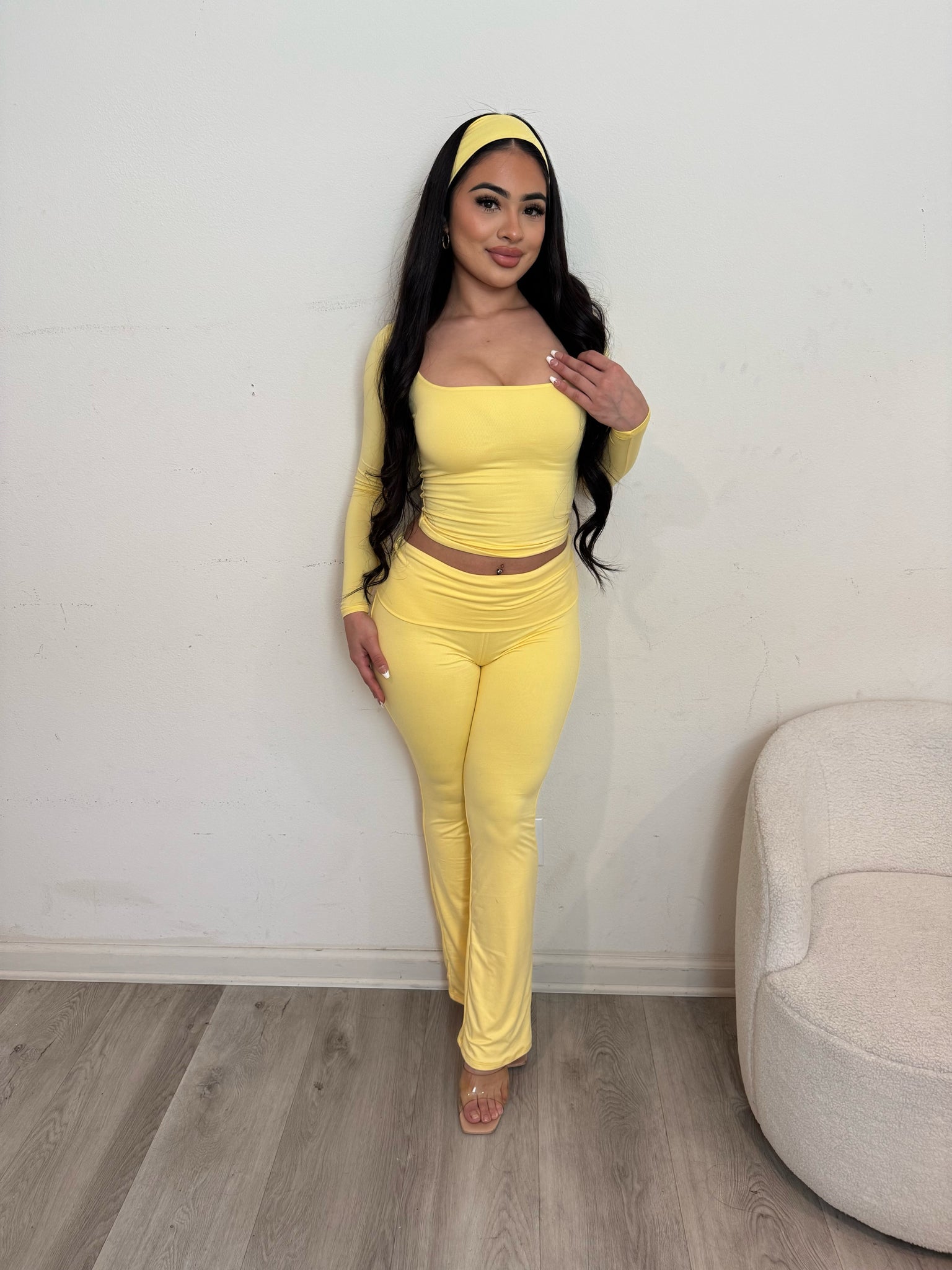 Selena two piece set with headband (yellow) p101*