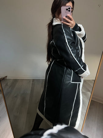 Sierra furry leather coat (black cream) 234L