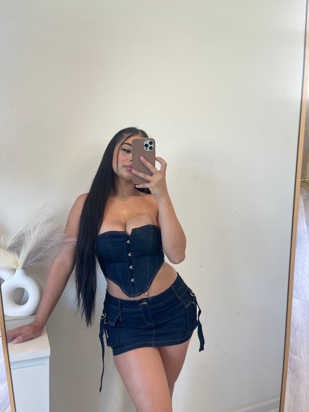 Gigi dark blue denim two piece set 10394