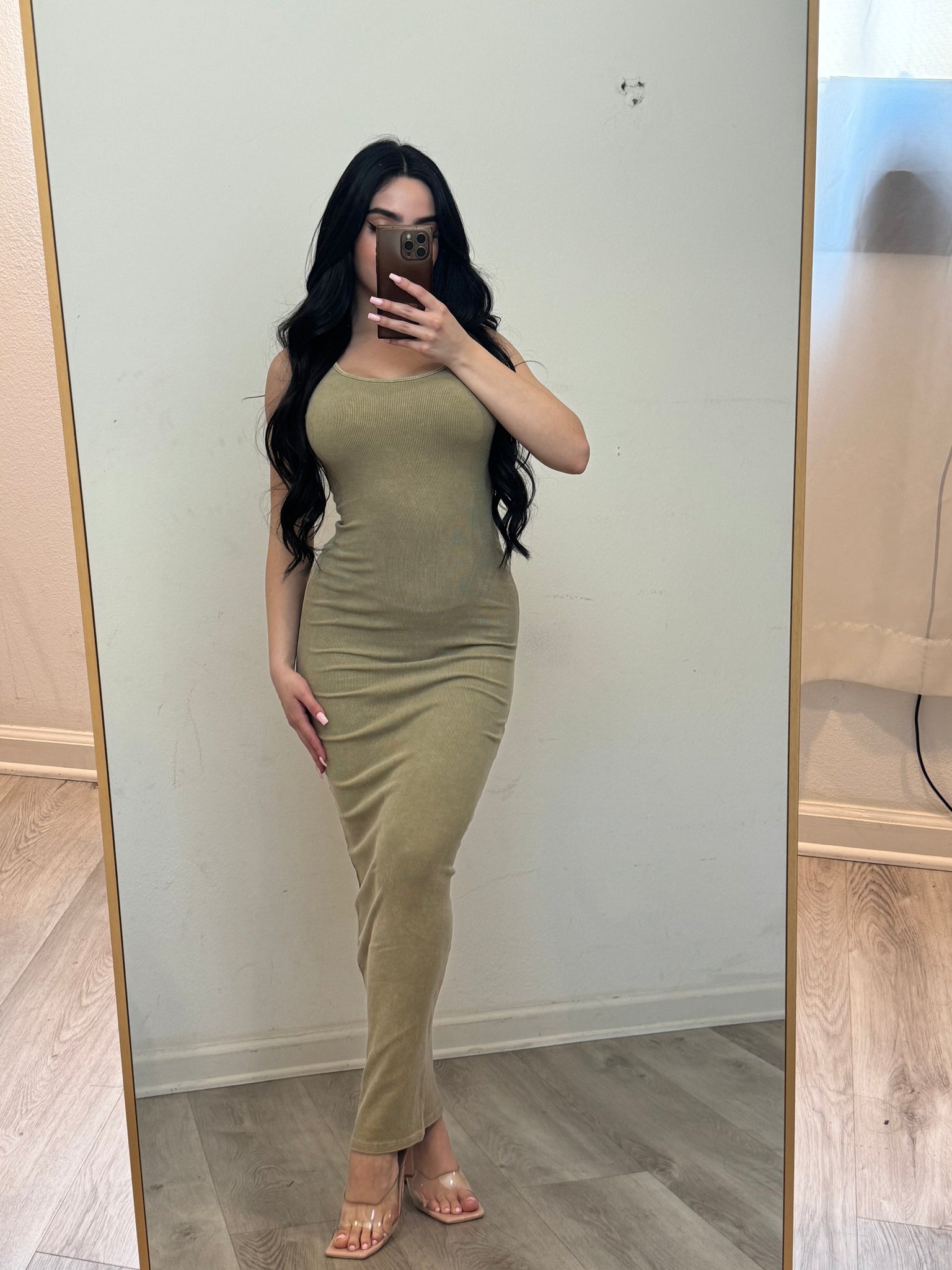 Vicky ribbed maxi dress (olive green) D2194