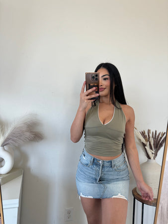 Adrianna mock neck top (olive green)1267