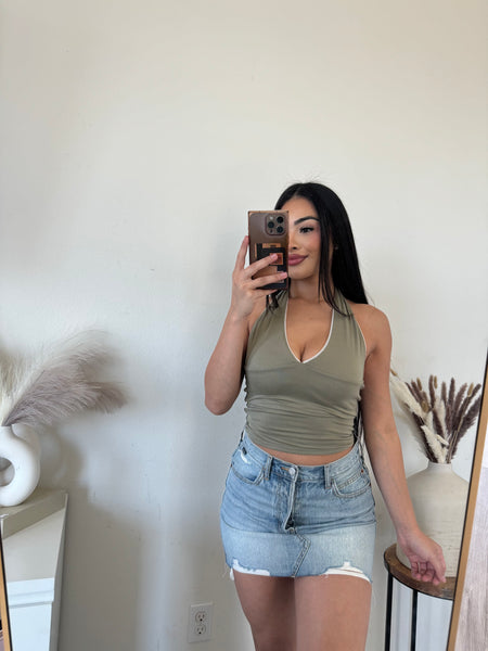 Adrianna mock neck top (olive green)1267