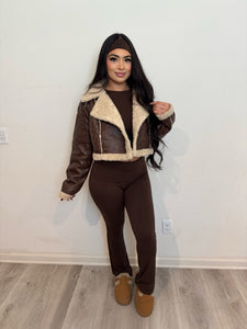 Betsy crop leather jacket (brown)
