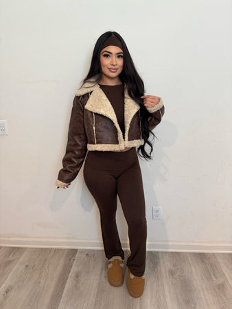 Betsy crop leather jacket (brown)