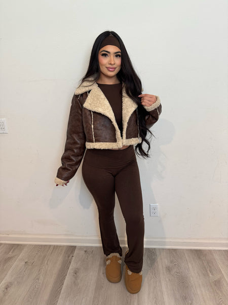 Betsy crop leather jacket (brown)
