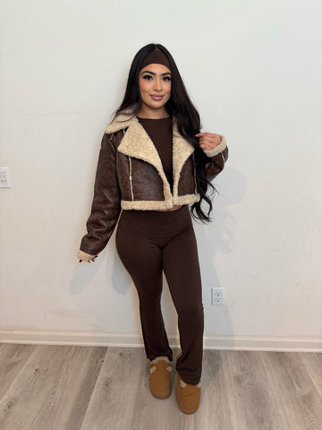 Betsy crop leather jacket (brown)