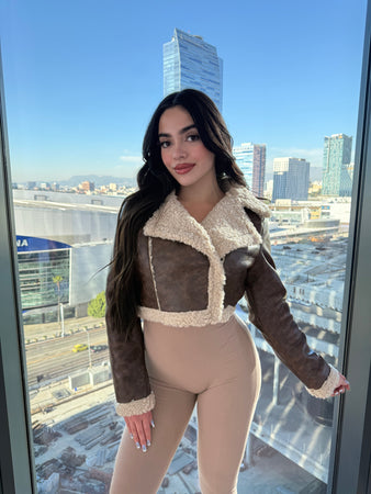 Betsy crop leather jacket (brown)