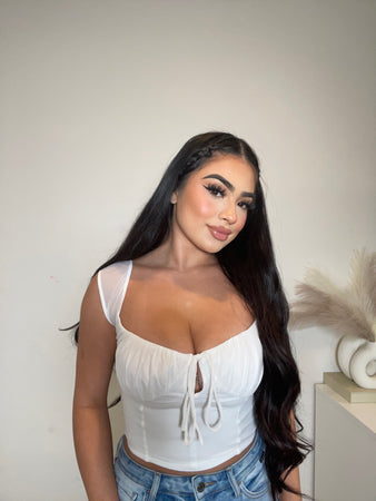Margie Double lined mesh off the shoulder Top (white)