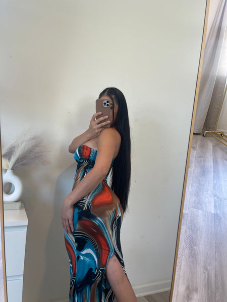 Vivi tube dress (teal brown)