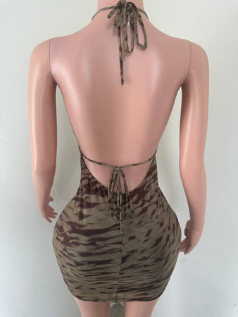 Olive zebra dress D10615