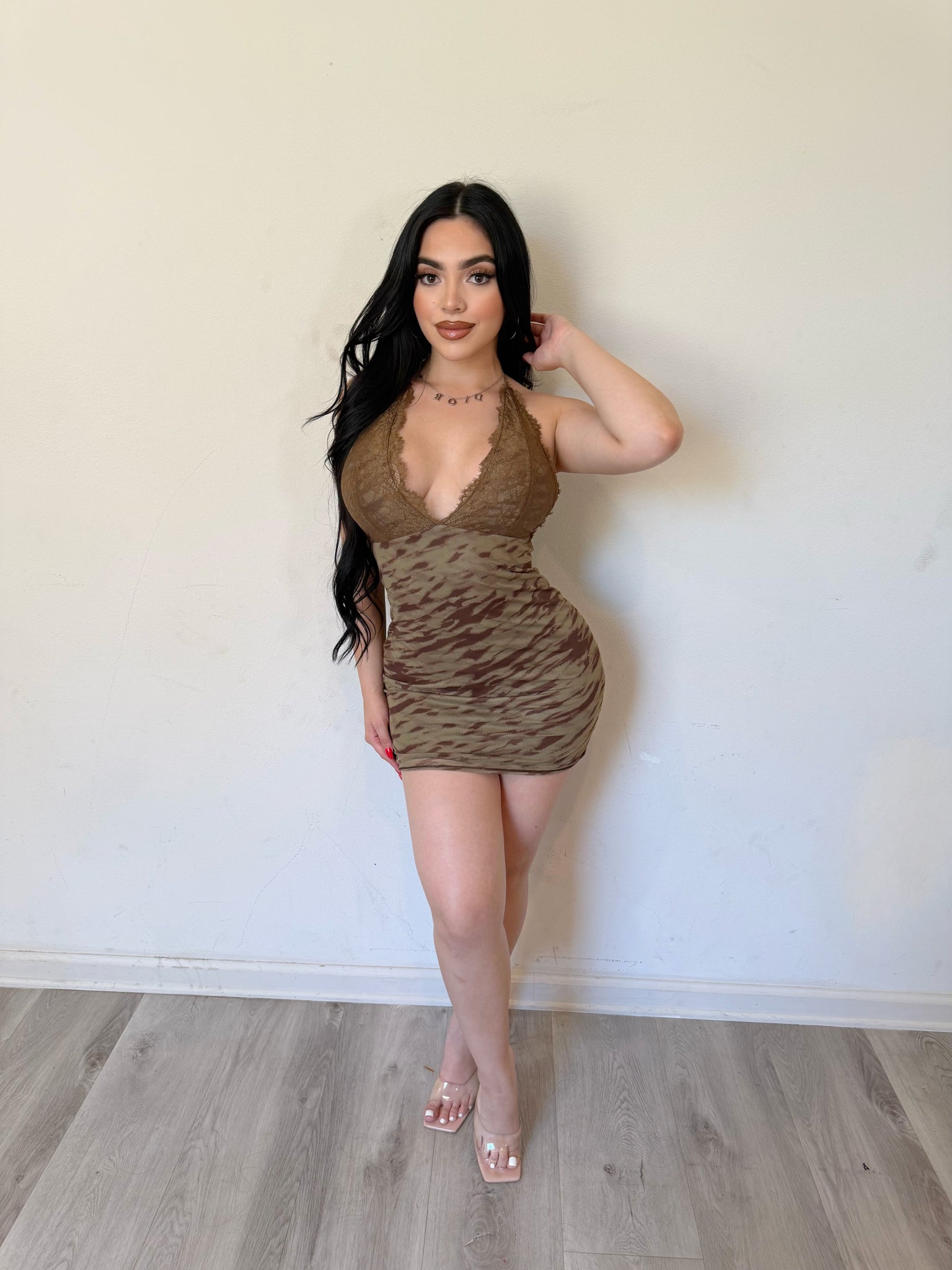 Olive zebra dress D10615