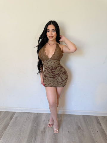 Olive zebra dress D10615
