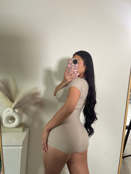Snap button rib romper (Mocha) 1505