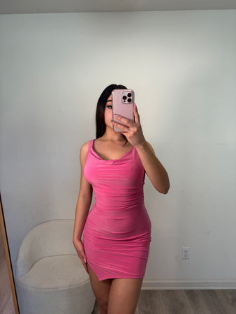 Sleveless open back mini dress (hot pink) 6896