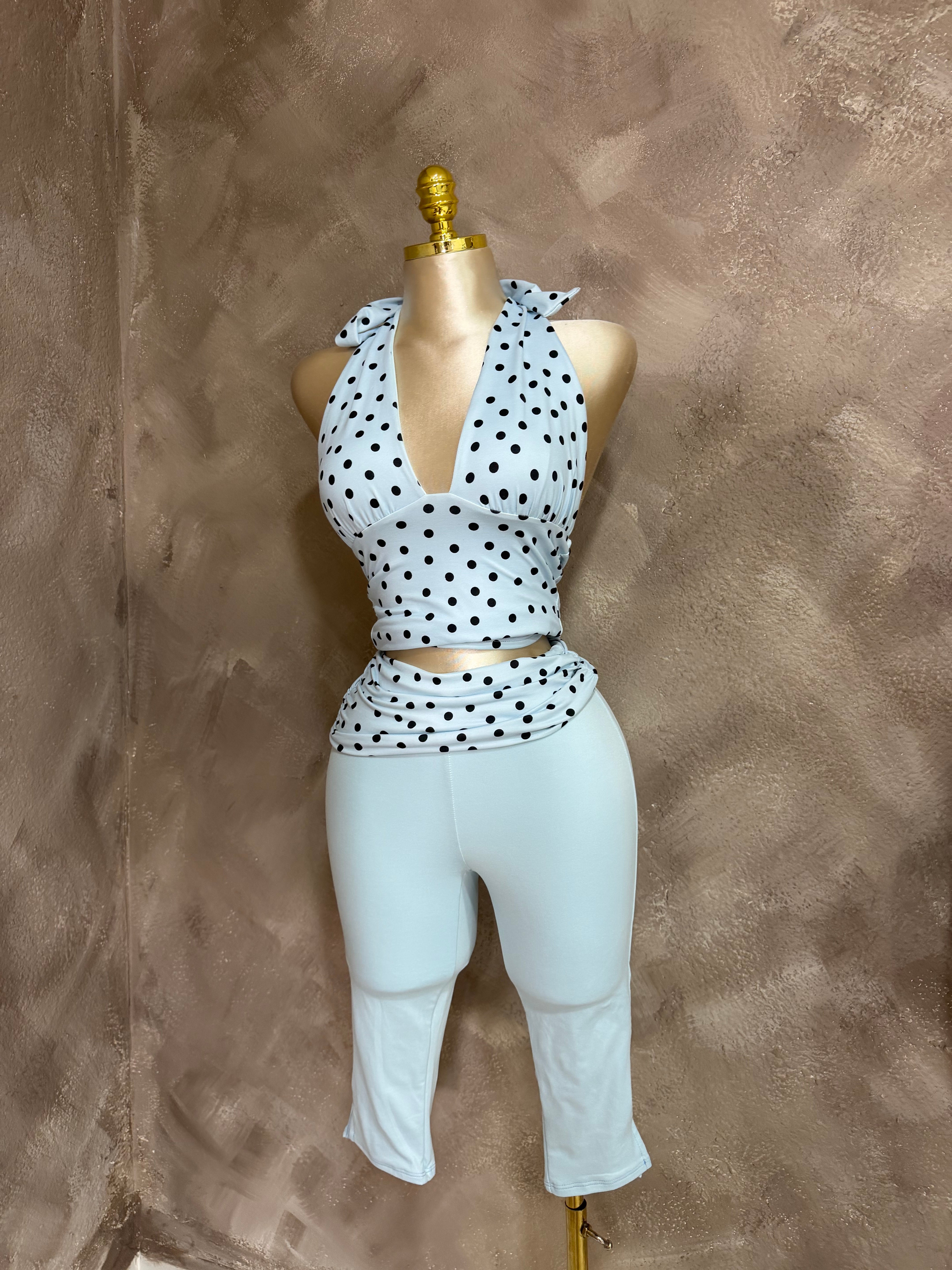Candy blue polka dot two piece set