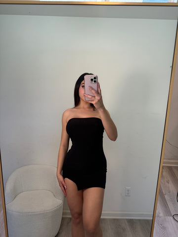 Tube side slit mini dress (black) 5734