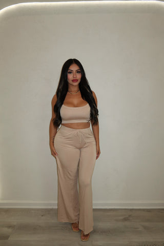 Modal scooped neck cami with wide leg pants set (sand) ST3249