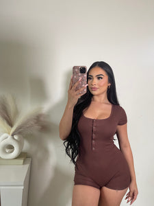 Snap button rib romper (brown) 1505