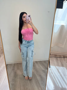 High rise-wide leg cargo jeans ( light) 5489