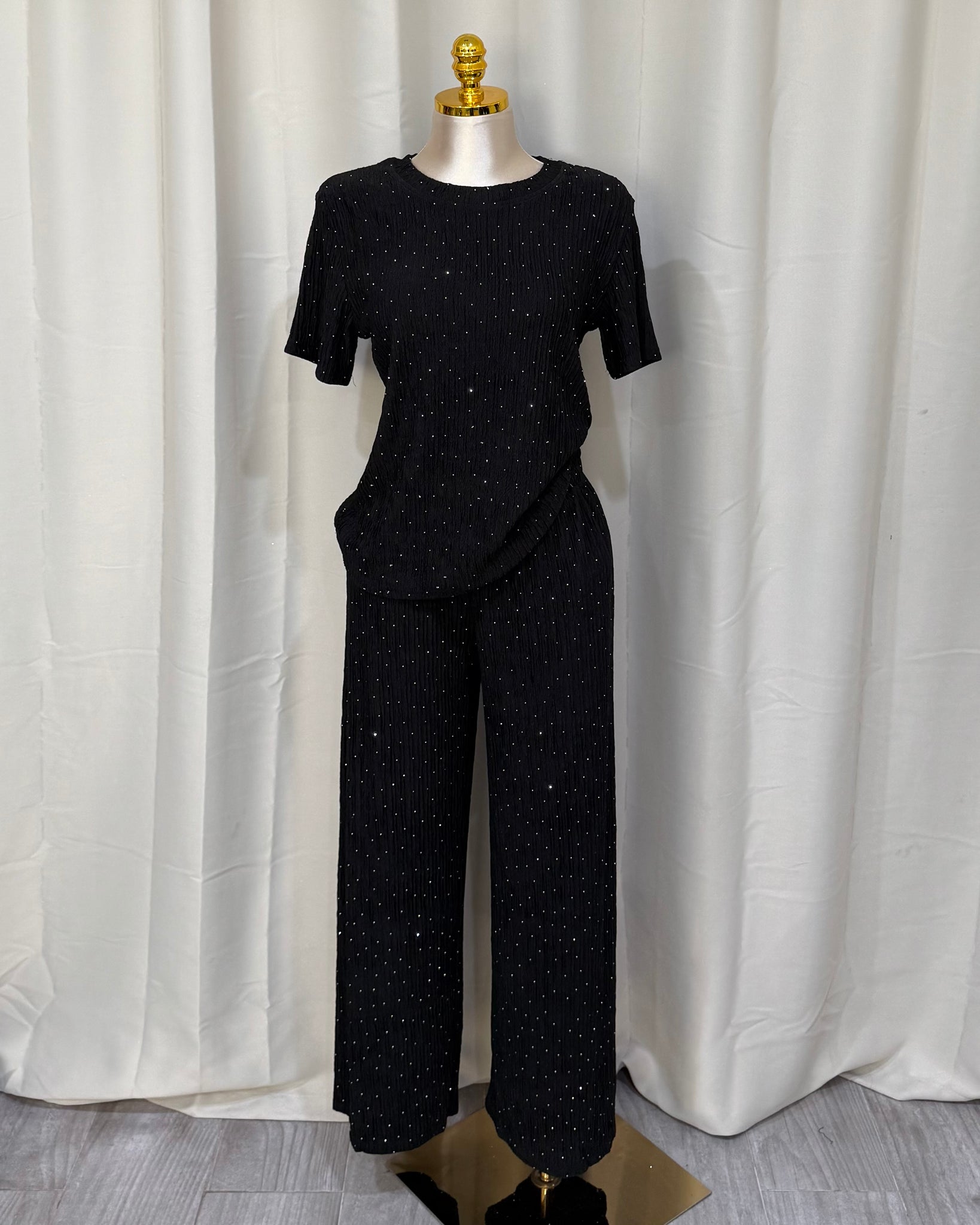 France two piece glitter set (black)