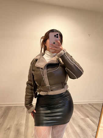 Taylor cropped leather jacket (coffee) 203L