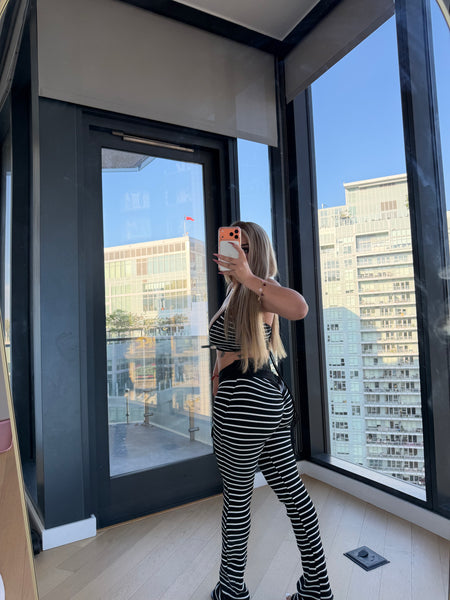 Hailey stripe two piece set (black and white)