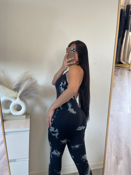 Chef’s kiss jumpsuit (black marble )