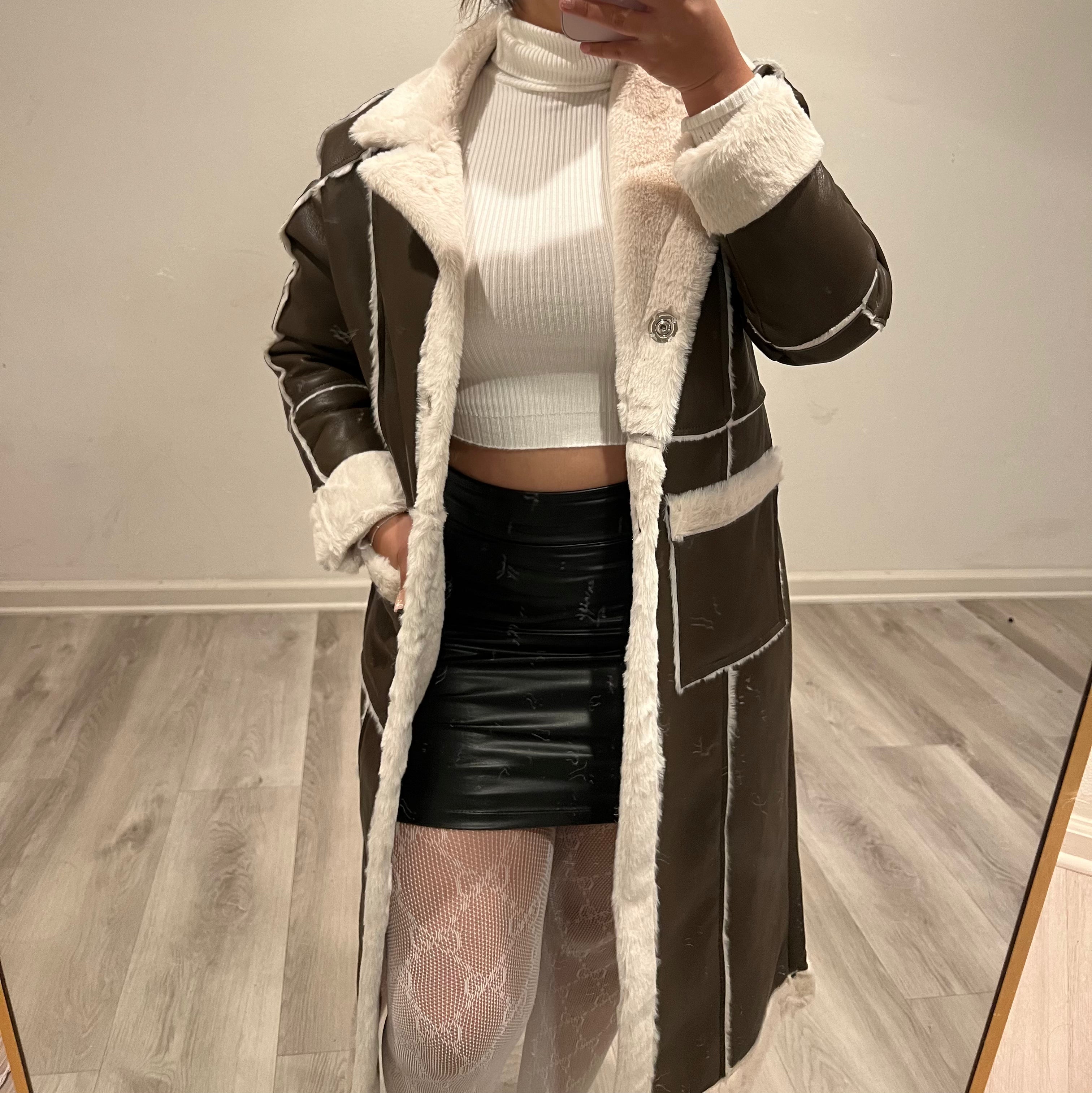 Sierra furry leather coat (coffee cream) 234L