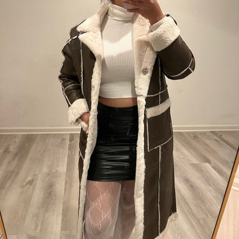 Sierra furry leather coat (coffee cream) 234L