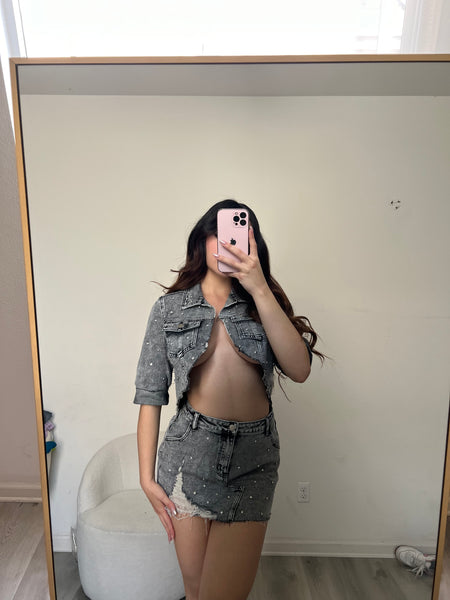 Jacket and skirt denim set ( black) NST30