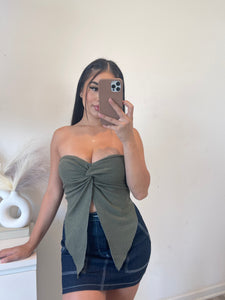 Knit tube crop top ( olive )