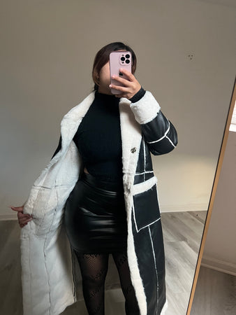 Sierra furry leather coat (black cream) 234L