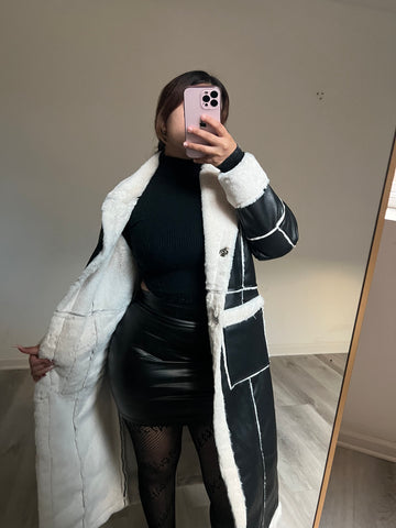 Sierra furry leather coat (black cream) 234L