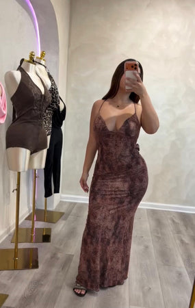 Paisley print lace dress ( rust)6187