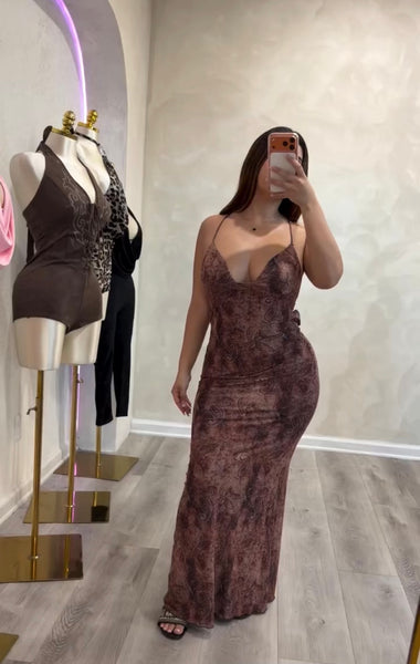 Paisley print lace dress ( rust)6187