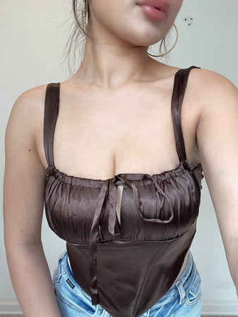 Satin corset top ( brown) 25916